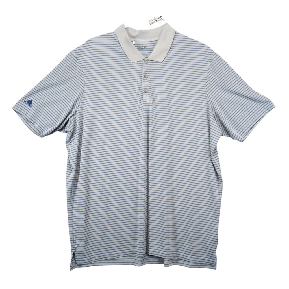 Adidas Golf Men's 2XL Polo Shirt Climacool Gray Blue Striped Breathable Athletic